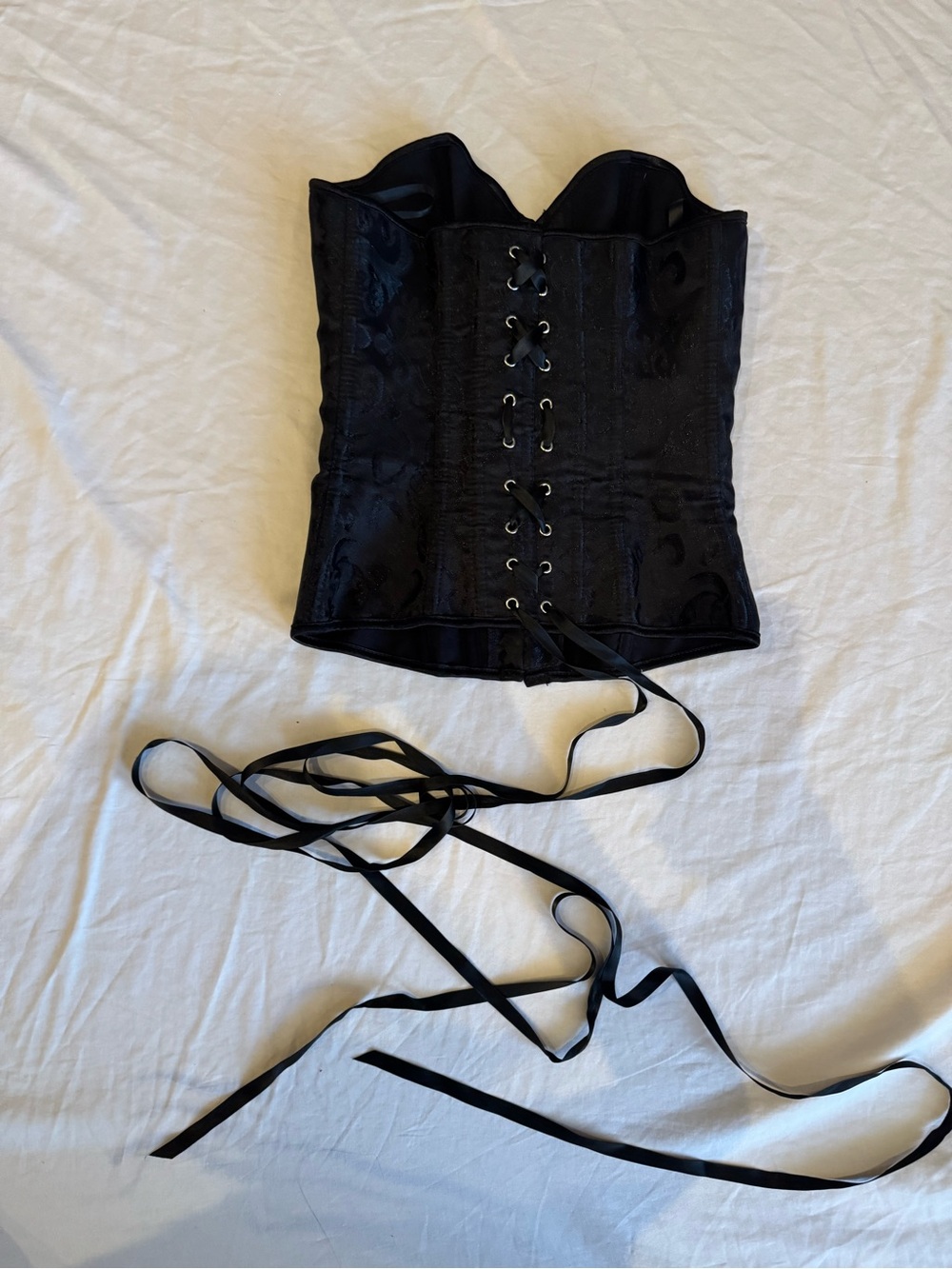 Free People Black Satin Lace-Up Corset Top